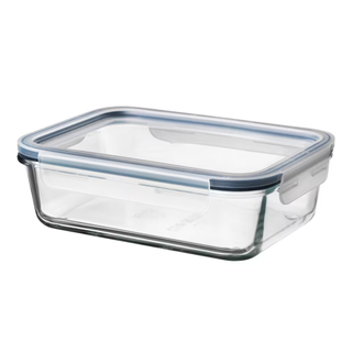 A glass food container with lid
