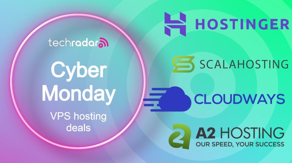 VPS hosting logos next to a Cyber Monday image