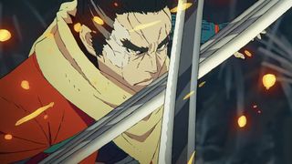 Wolf clashes swords with Genichiro in the Sekiro: No Defeat anime.