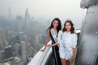 Reigning Miss Teen USA Faron Medhi (l.) and reigning Miss USA Morgan Romano will crown their successors on The CW telecast. 