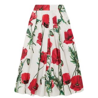 flat lay of dolce and gabbana midi skirt with poppy print