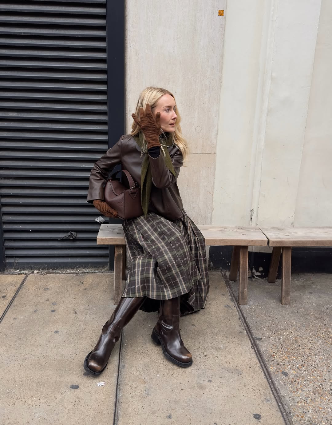 woman wearing plaid maxi skirt outfit 2025