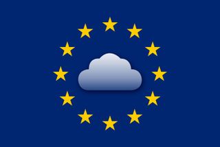 EU stars surrounding a cloud on a blue background