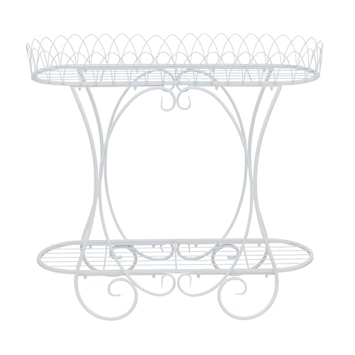 White Oval Plant Stand With Lattice Base, French Entryway Decor for Plants, Elegant Floor Flower Pot Holder Garden Decoration