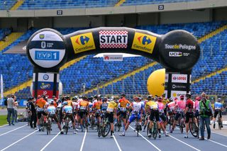 Riders at the start of stage 1 of the Tour de Pologne