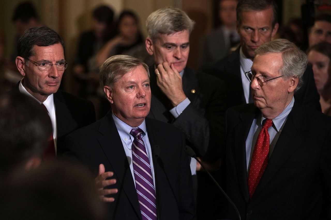 Sen. Lindsey Graham speaks during a news briefing