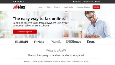 eFax webpage