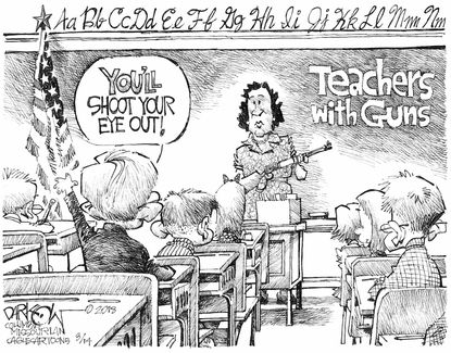 Political cartoon U.S. Parkland shooting arming teachers Christmas Story