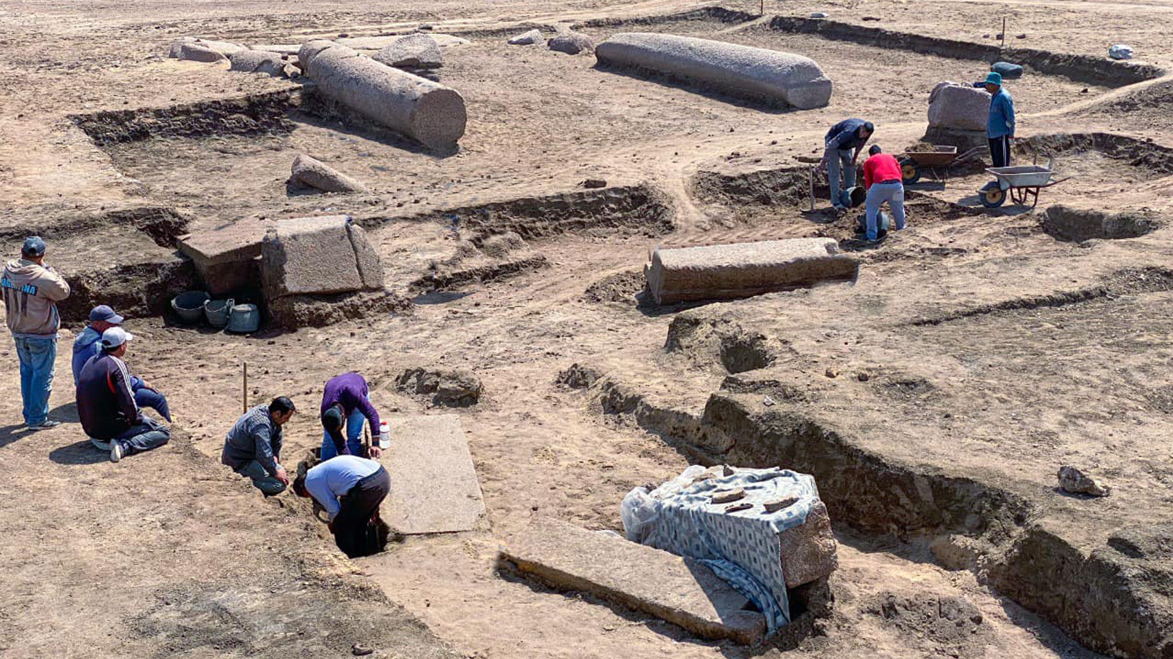 Archaeologists excavate the remnants of the ancient temple.