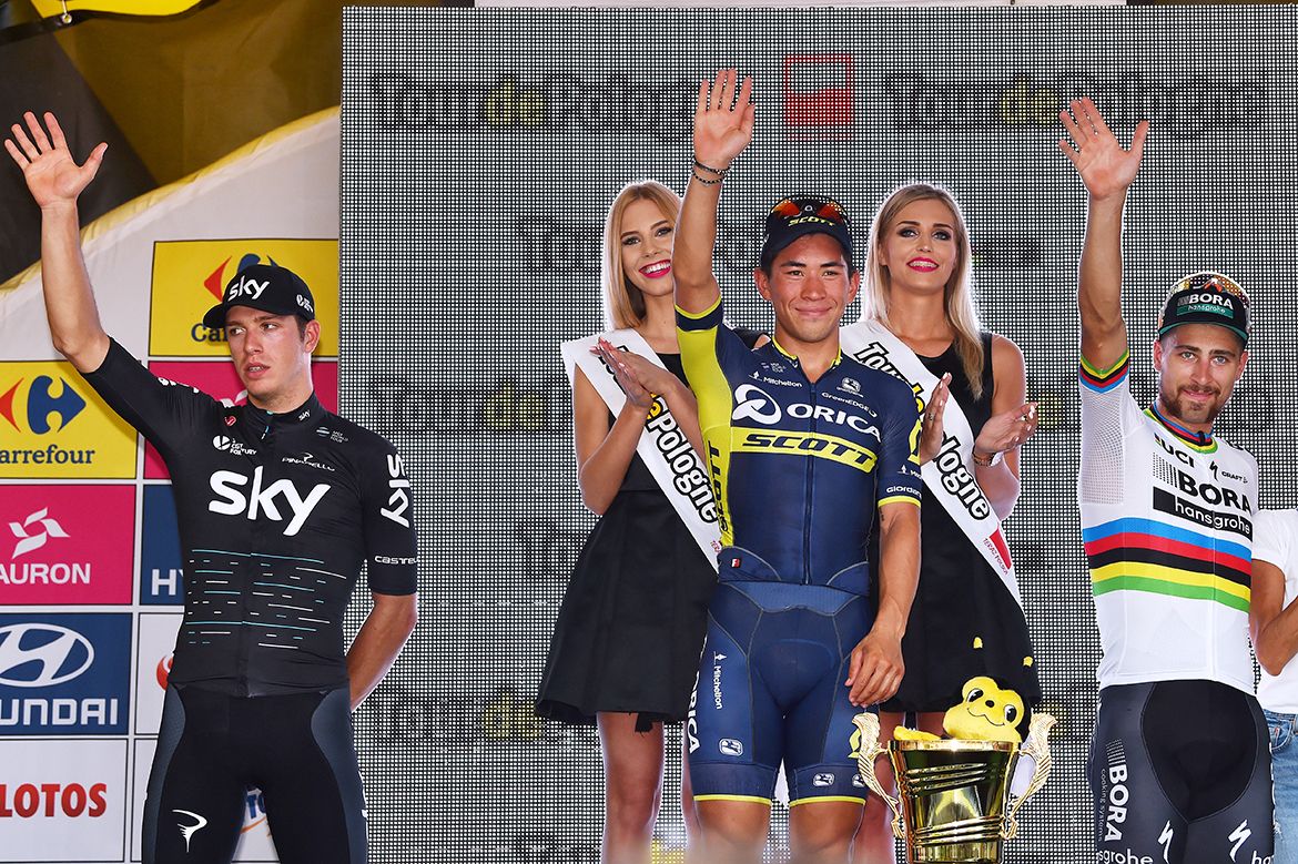 The stage 4 podium at the Tour de Pologne