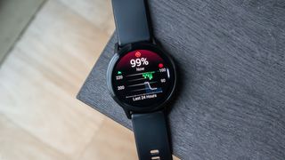 A blood oxygen reading on the Garmin Venu 4 showing a 99% reading Now and a graph of past readings.