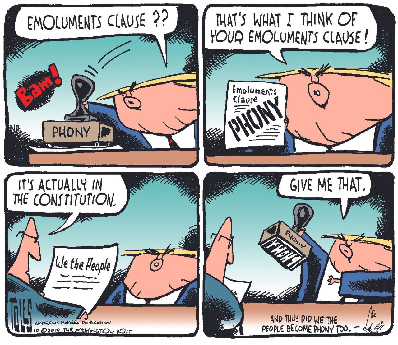 Political Cartoon U.S. Trump Emoluments Clause