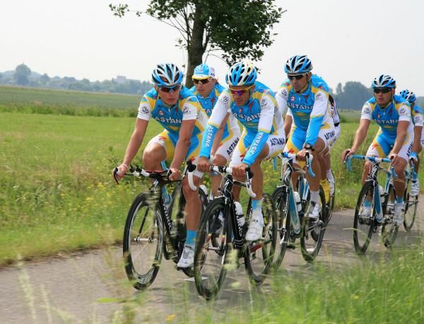 The Astana boys head out into the Dutch countryside