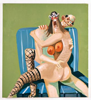 At the Hayward Gallery: ’Couple on Blue Striped Chair’, 2005 From a private collection, courtesy of Simon Lee Gallery.