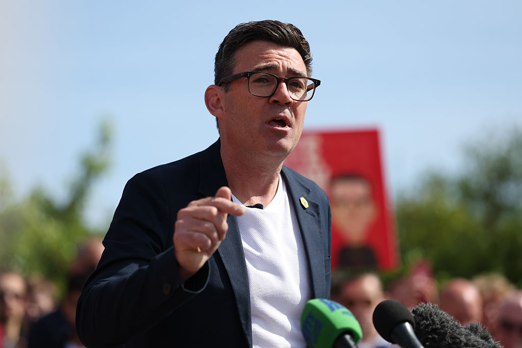 Labour Party candidate Andy Burnham speaks during his campaign launch for the Makerfield By-election at Stubshaw Cross Community and Sports Club on May 22, 2026 in Ashton-in-Makerfield, England. 