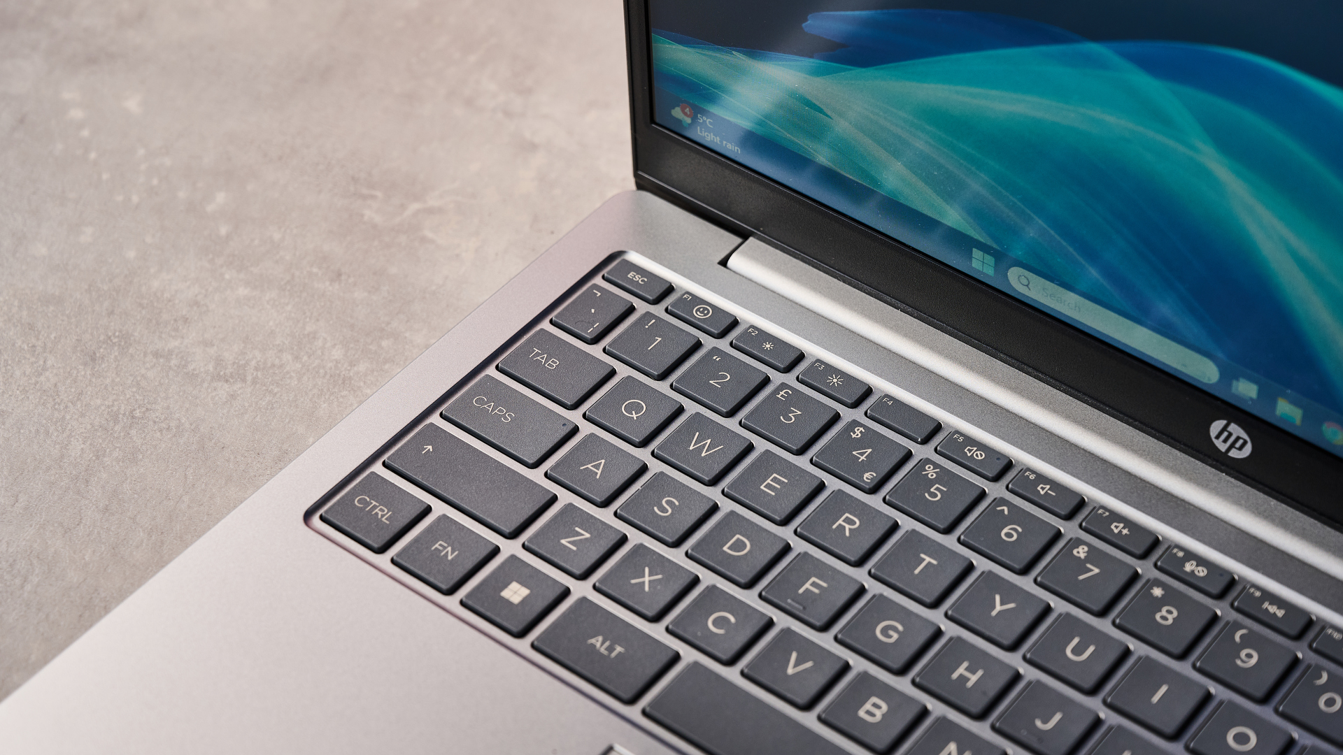 Close-up of keyboard on HP Laptop 14