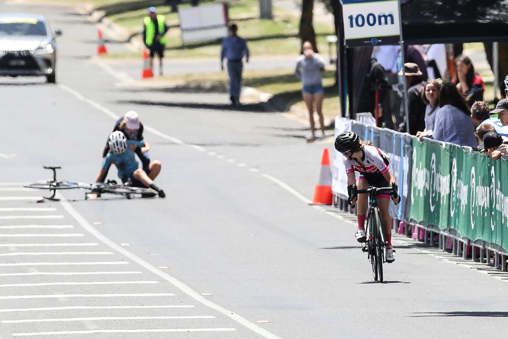 Francesca Sewell tries to get up after her dramatic crash