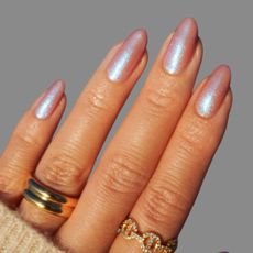 pink iridescent glossy manicure