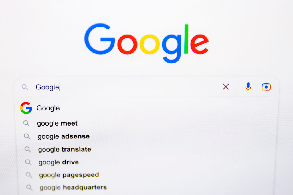 Google search homepage is displayed on a screen for illustration photo