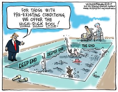 Political Cartoon U.S. Trump Health Care Ryancare Trumpcare Pre existing Conditions