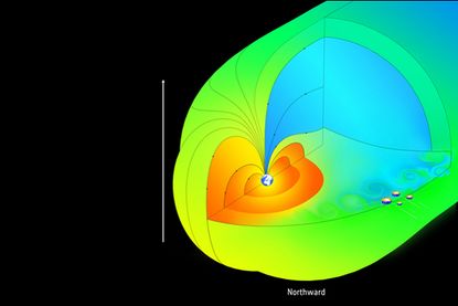 earth's magnetic field, magnetosphere, magnetopause, what causes auroras, solar wind, how magnetic field protects earth, earth