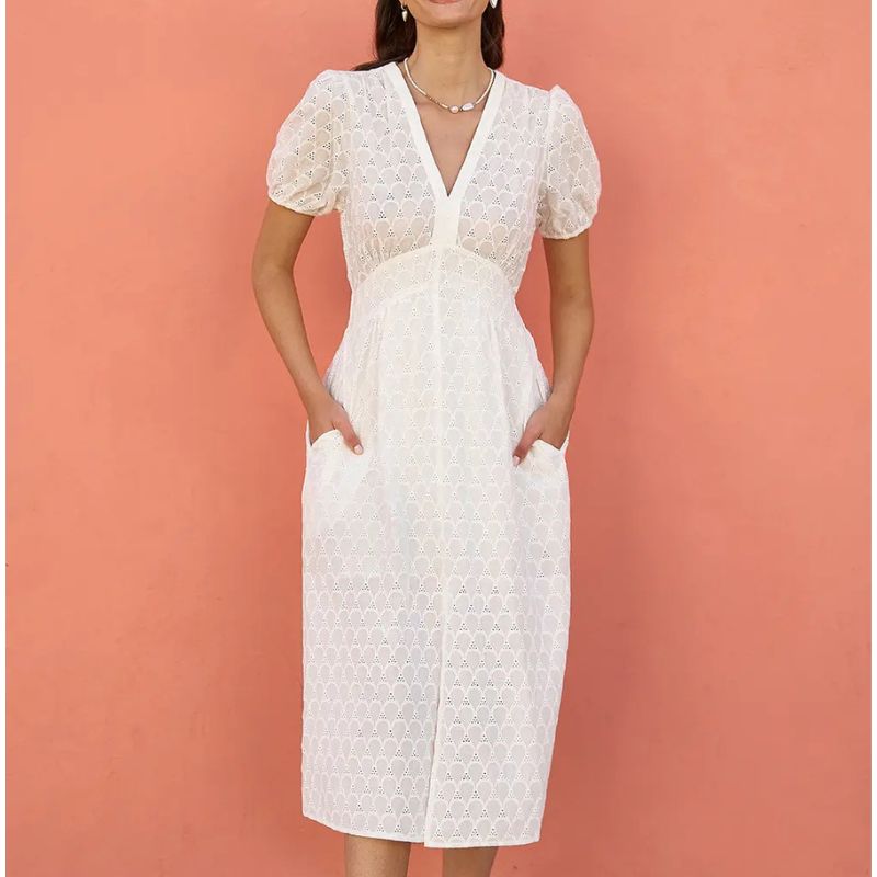Yumi , Broderie Anglaise Midi Dress With Split Hemline