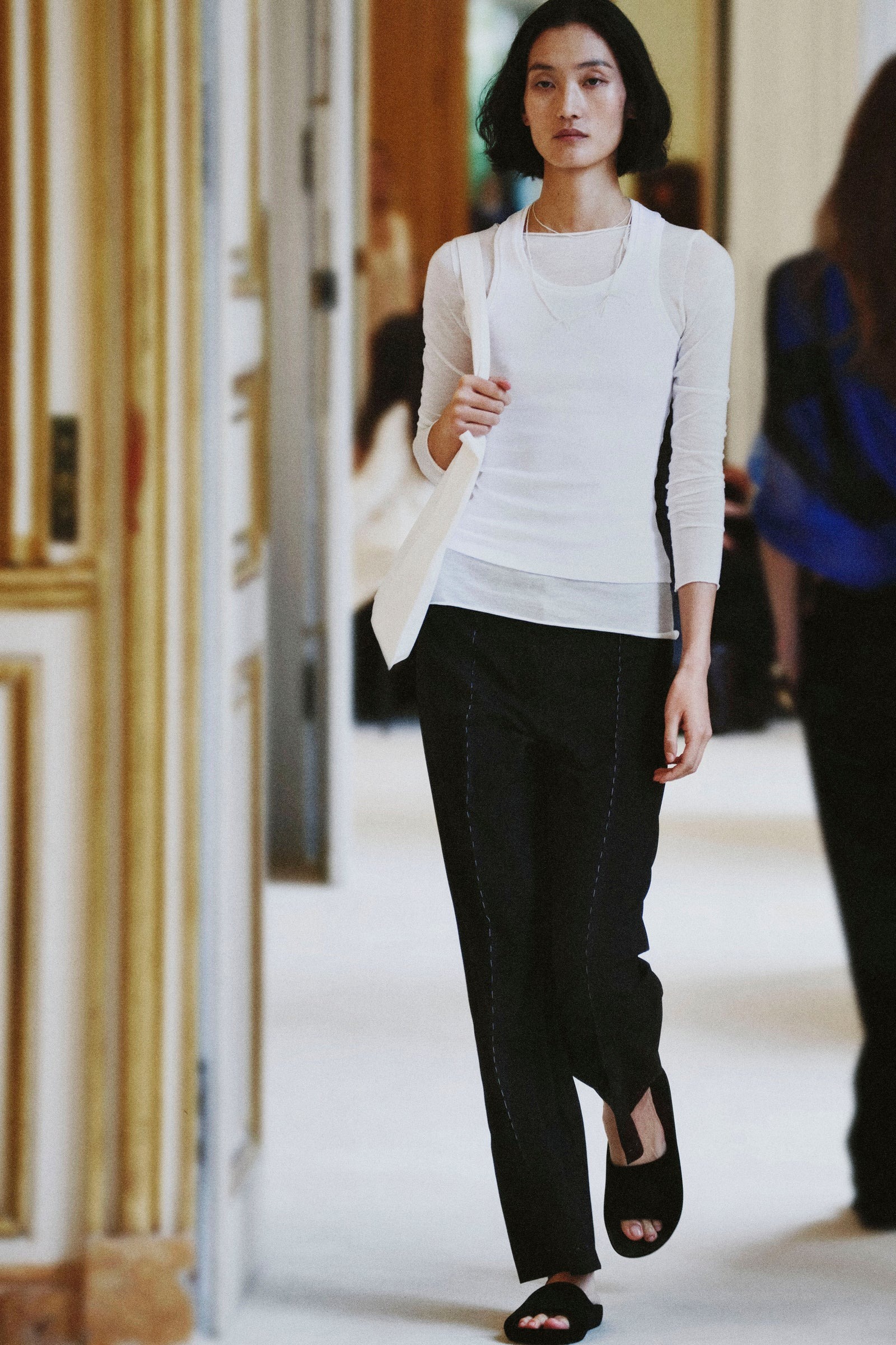 a model walks the The Row summer 2027 runway during Paris Fashion Week