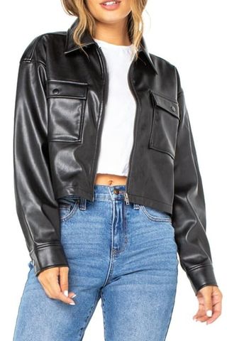 Faux-Leather Cropped Jacket