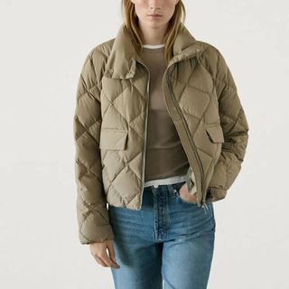 Flat lay image of quilted jacket