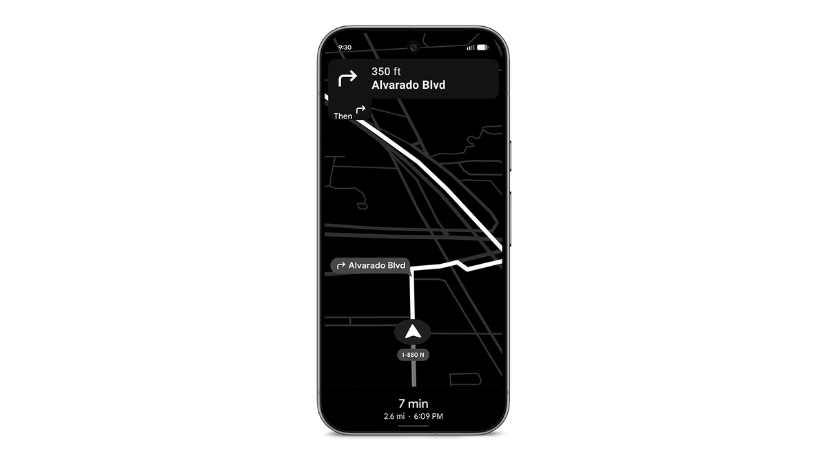 Google Maps power saving mode showing minimal interface during navigation