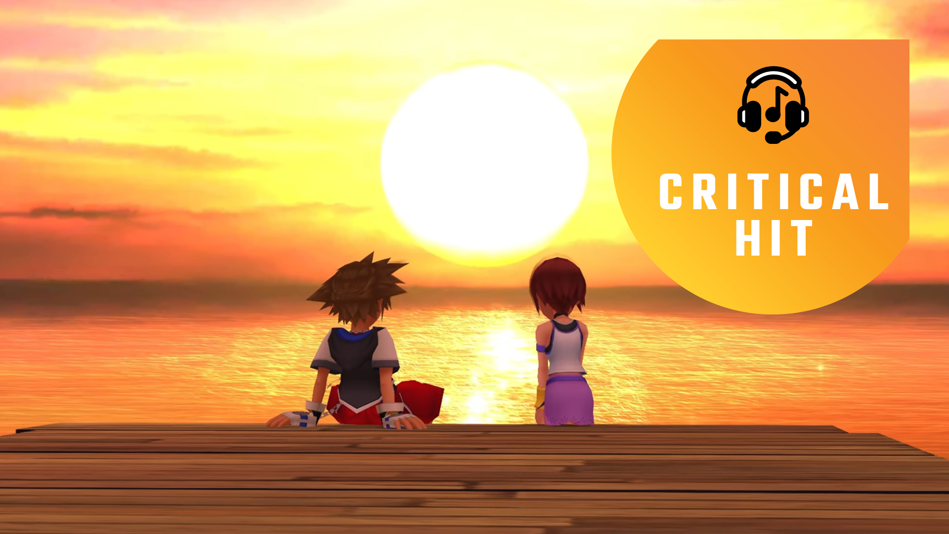 Sora and Kairi on the docks of Destiny Islands.