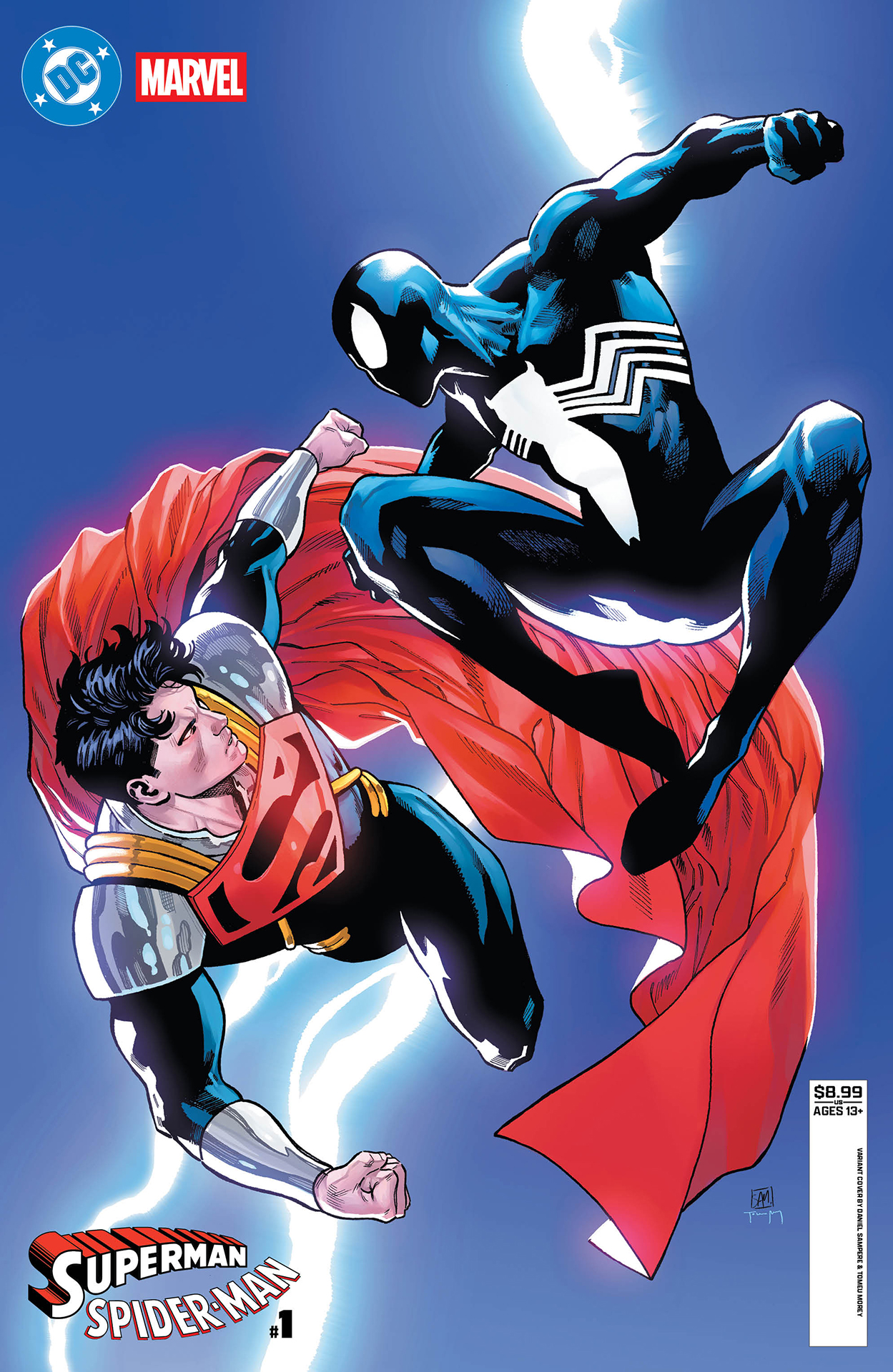 Superboy Prime fighting Symbiote Spider-Man by Daniel Sampere and Tomeu Morey