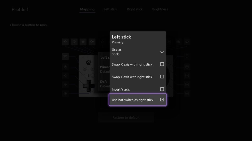 Screenshots from Xbox accessories app showing ability to change settings on Xbox controller