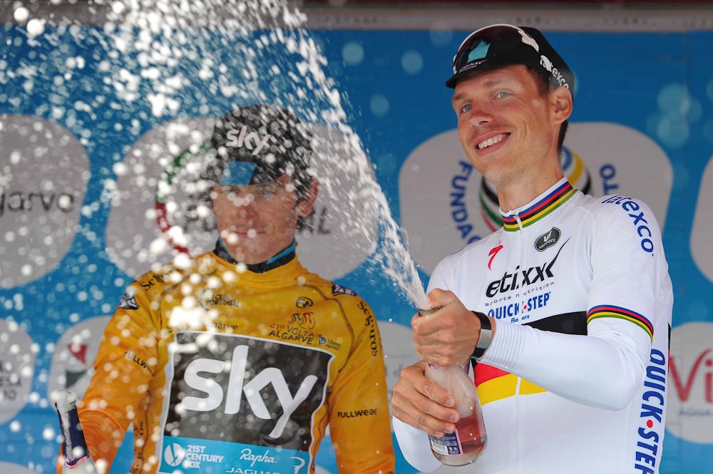 Tony Martin enjoys his podium time.