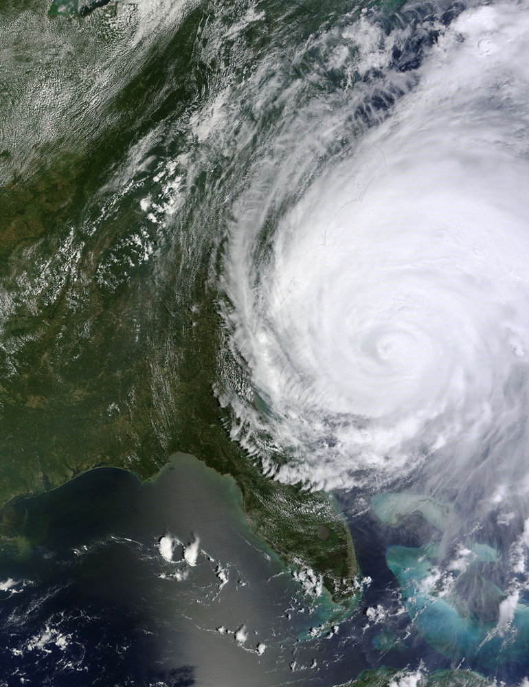 Hurricane Irene off the Carolinas, North America. NASA image captured August 26, 2011, 2011, at 16:30 UTC (12:30 p.m EDT).