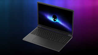 Photo of the Alienware 15 laptop over a colored gradient background
