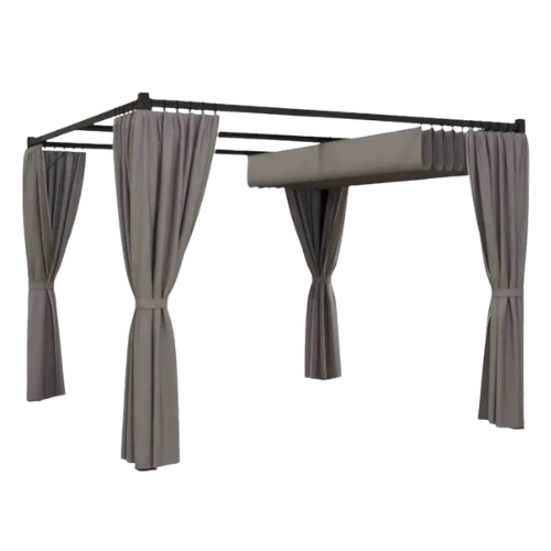 Outsunny, 3x3m Retractable Pergola Canopy W/ Curtains - Grey