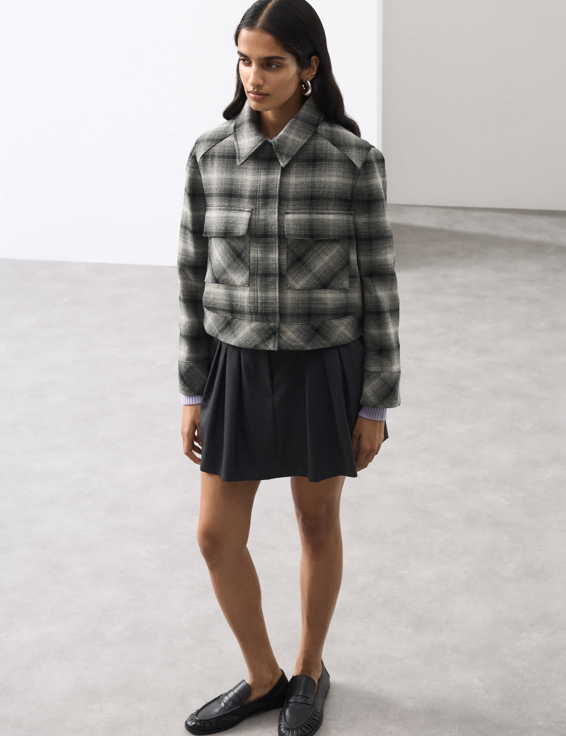 Pure Wool Checked Cropped Jacket