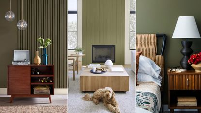 Three rooms painted with olive green colors
