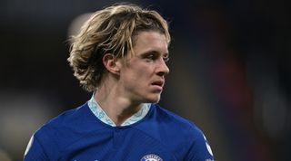 Conor Gallagher of Chelsea looks on during the Premier League match between Chelsea and Everton at Stamford Bridge on March 18, 2023 in London, United Kingdom.