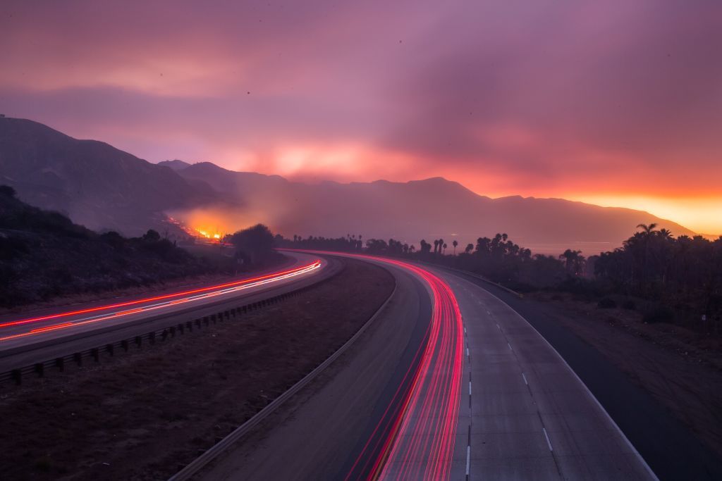 The freeway near the Thomas Fire in Ventura County.