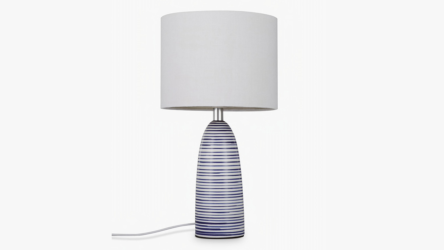 Blue and white striped John Lewis Lolly bedside lamp