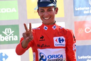 Chaves on the podium of Vuelta stage two by Watson