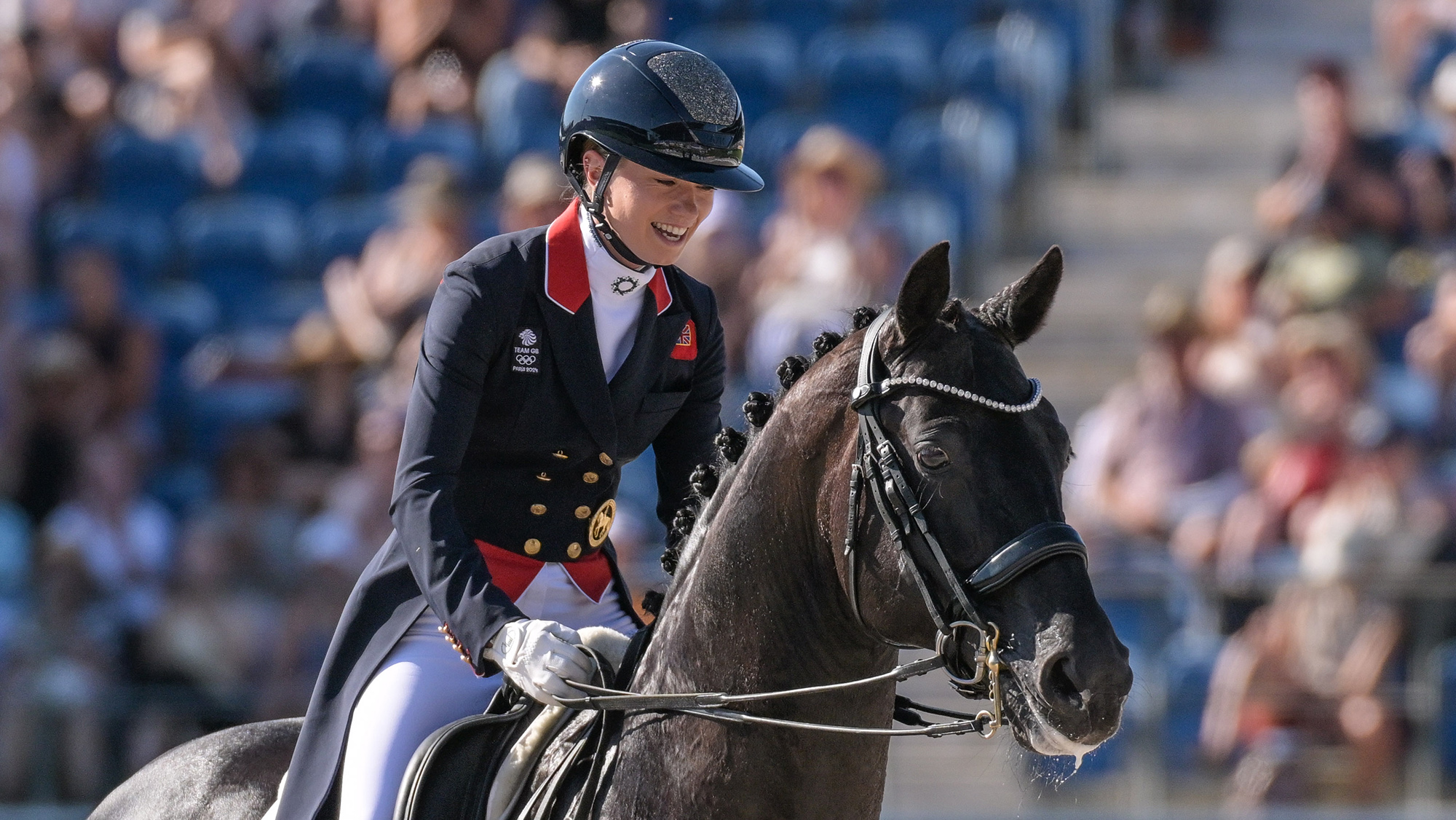 Lottie Fry riding Glamourdale in the grand prix at the FEI Dressage World Championship 2026 in Aachen
