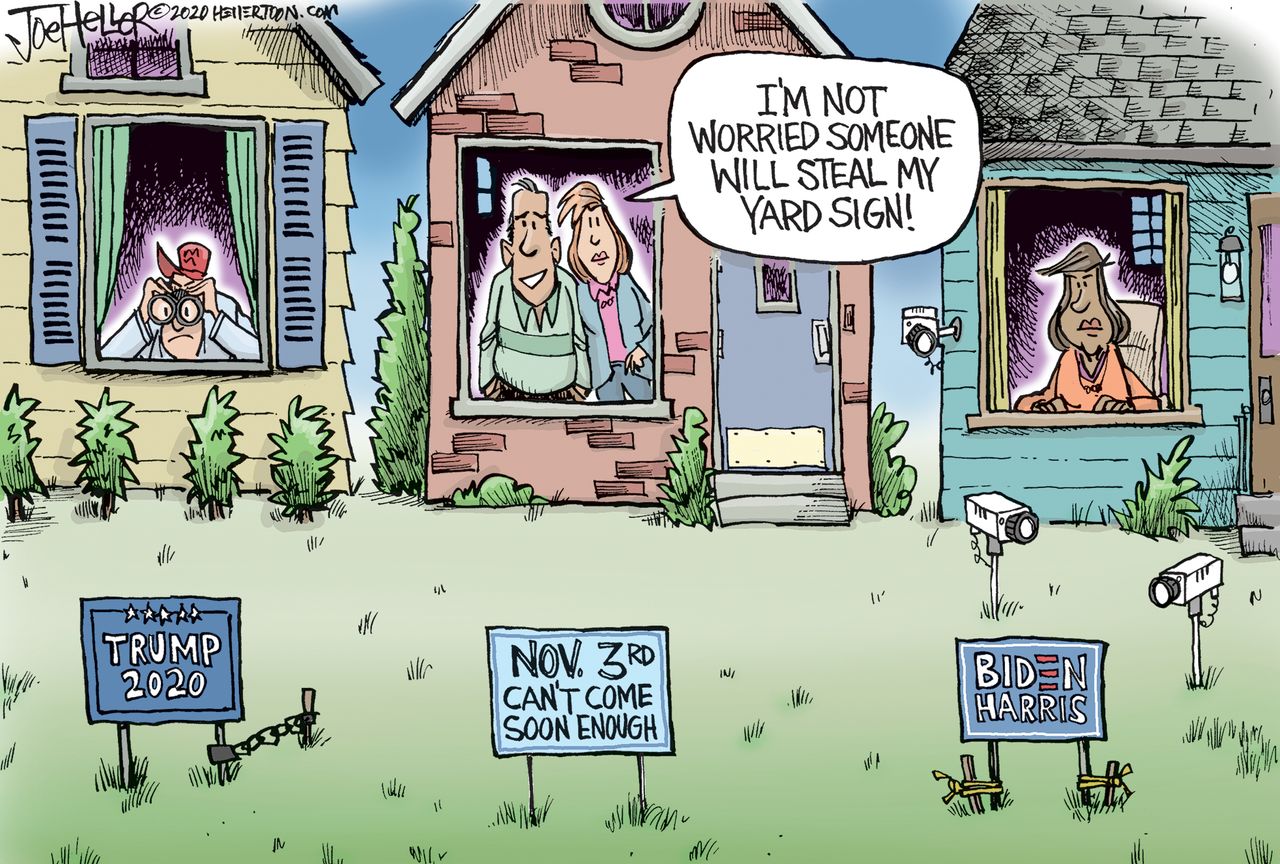 Editorial Cartoon U.S. Trump Biden 2020 yard signs