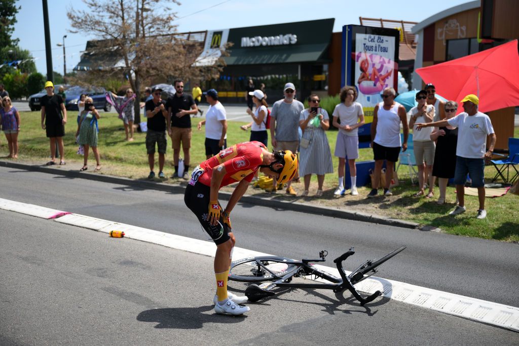 LIMOGES FRANCE JULY 08 Torstein Tren of Norway and UnoX Pro Cycling Team after being involved in a crash during the stage eight of the 110th Tour de France 2023 a 2007km stage from Libourne to Limoges UCIWT on July 08 2023 in Limoges France Photo by David RamosGetty Images