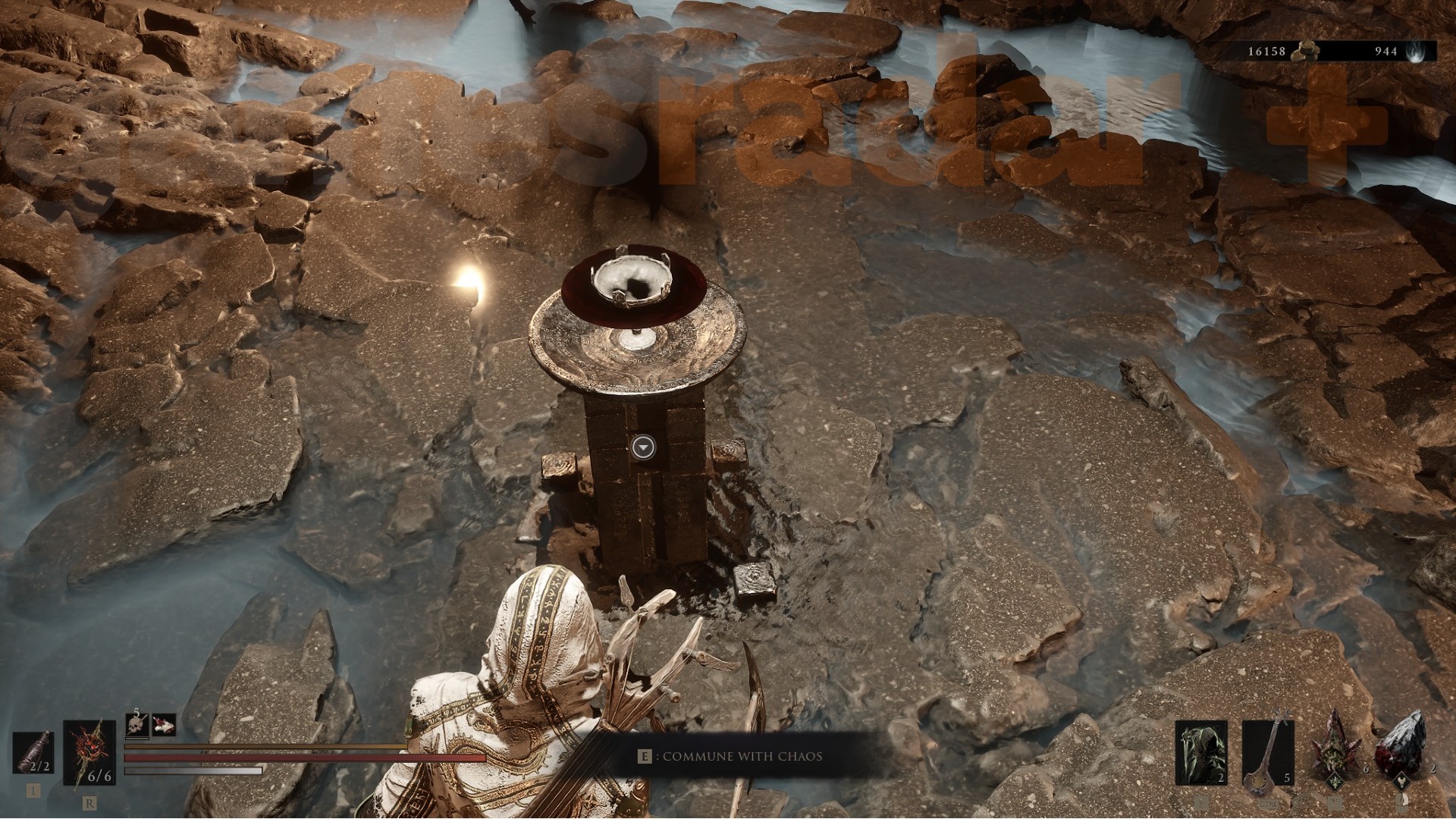 Tiel looks upon a chalice in Mortal Shell 2 which challenges him to Commune with Chaos