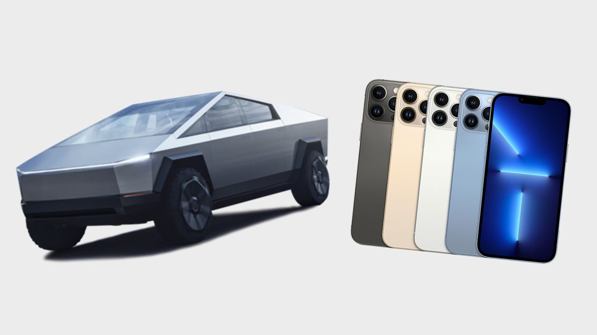 Tesla Cybertruck and Apple iPhone 13