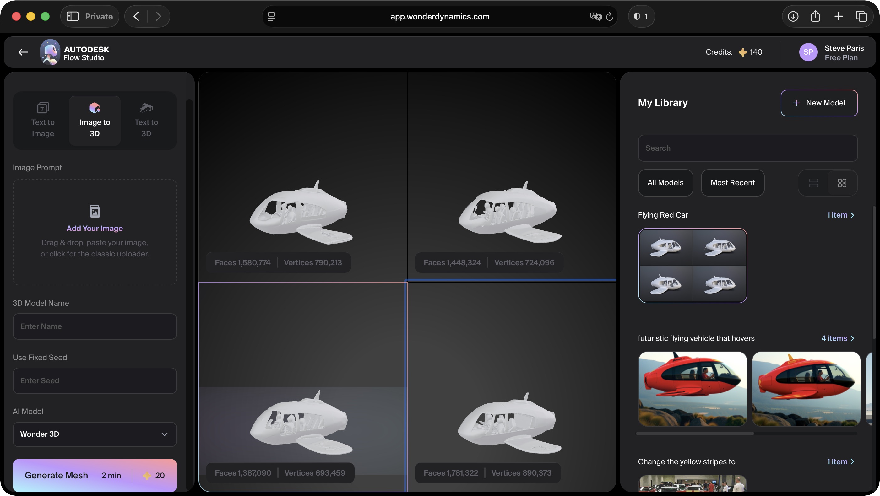Using Wonder Tools in Autodesk Flow Studio to see what 3D models we can create with AI