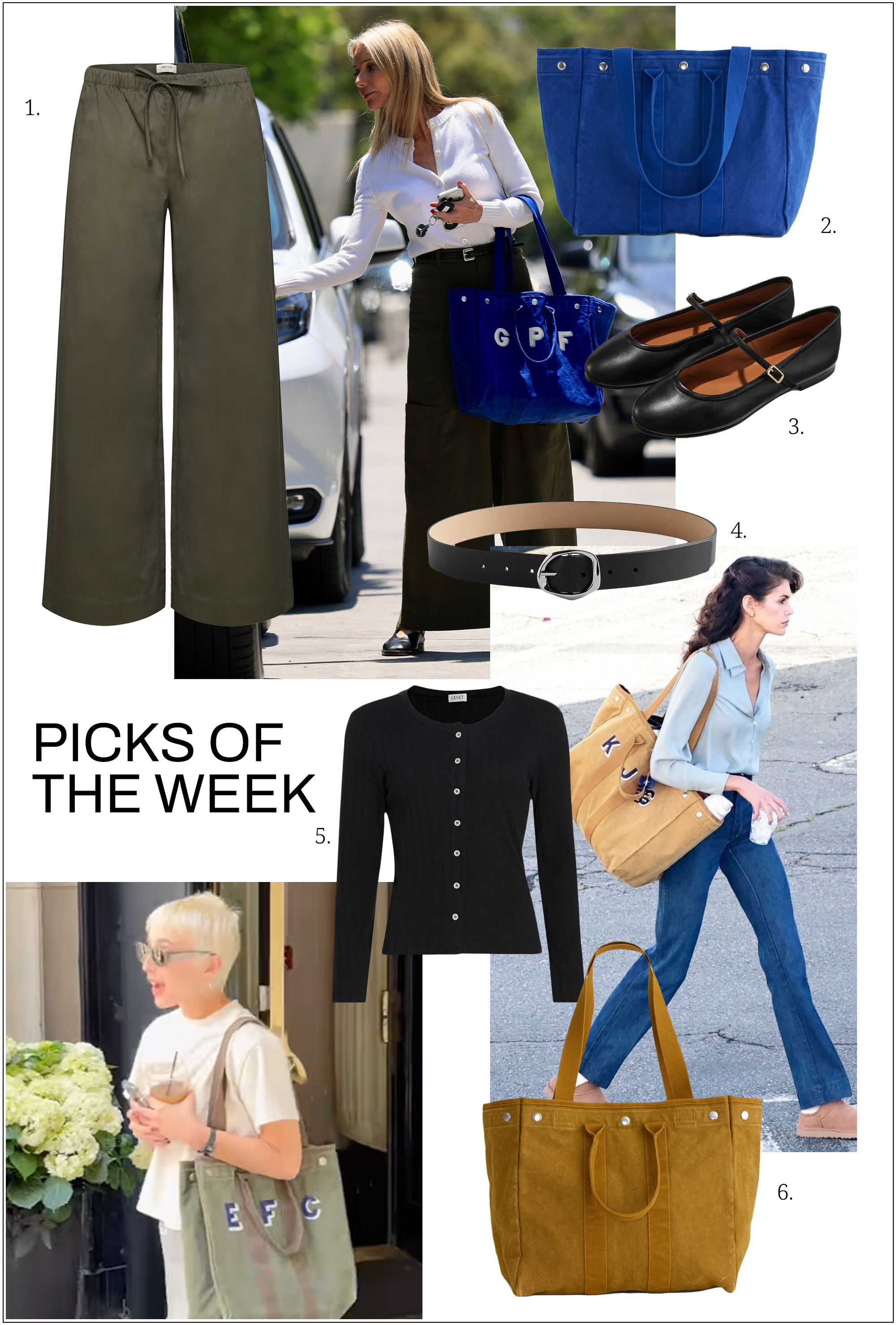collage of celebrities wearing the Alex Mill Perfect Weekday Tote